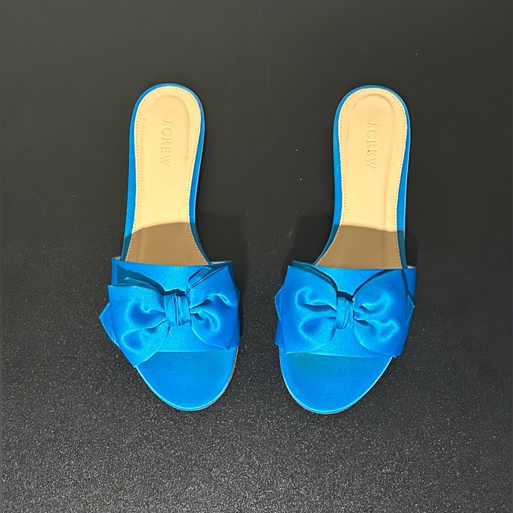 J. CREW Blue Satin Bow Slides - Size 9
